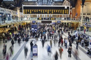 Liverpool,Street,Station,In,The,Uk,At,Rush,Hour,With