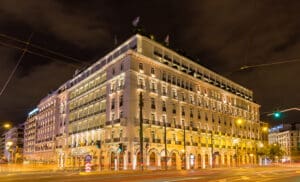 Building,In,The,City,Center,Of,Athens,Decorated,For,Christmas