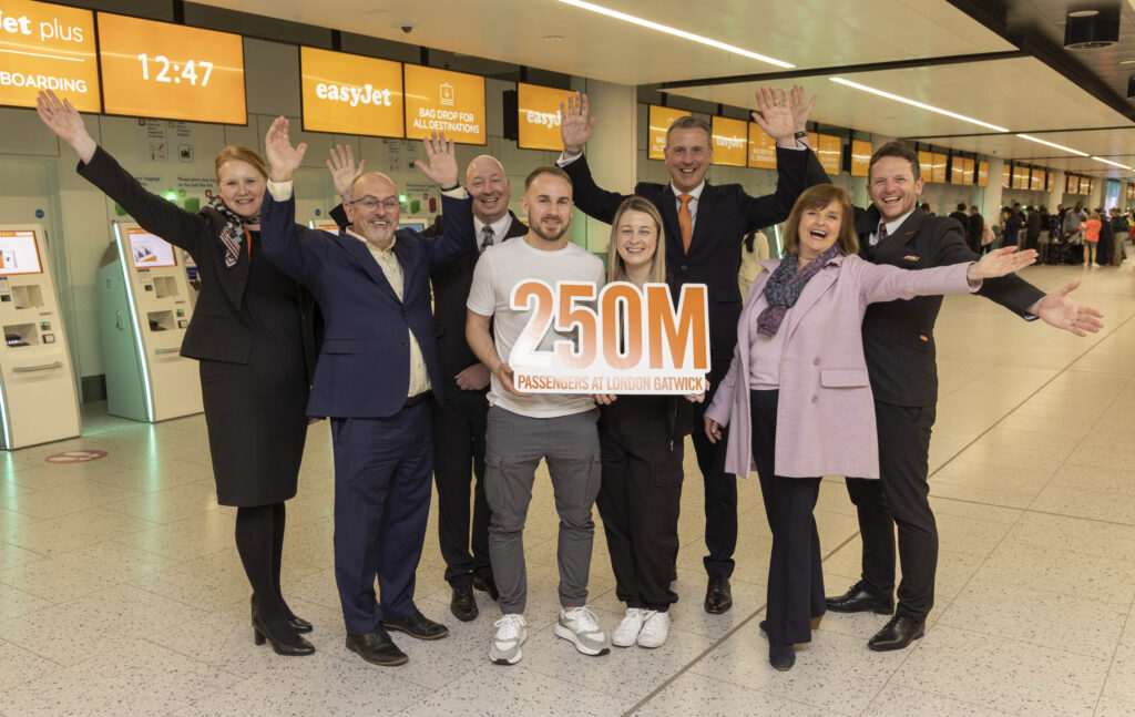 easyJet, London Gatwick’s largest airline and the largest base in its network is celebrating carrying 250 million passengers to and from the airport