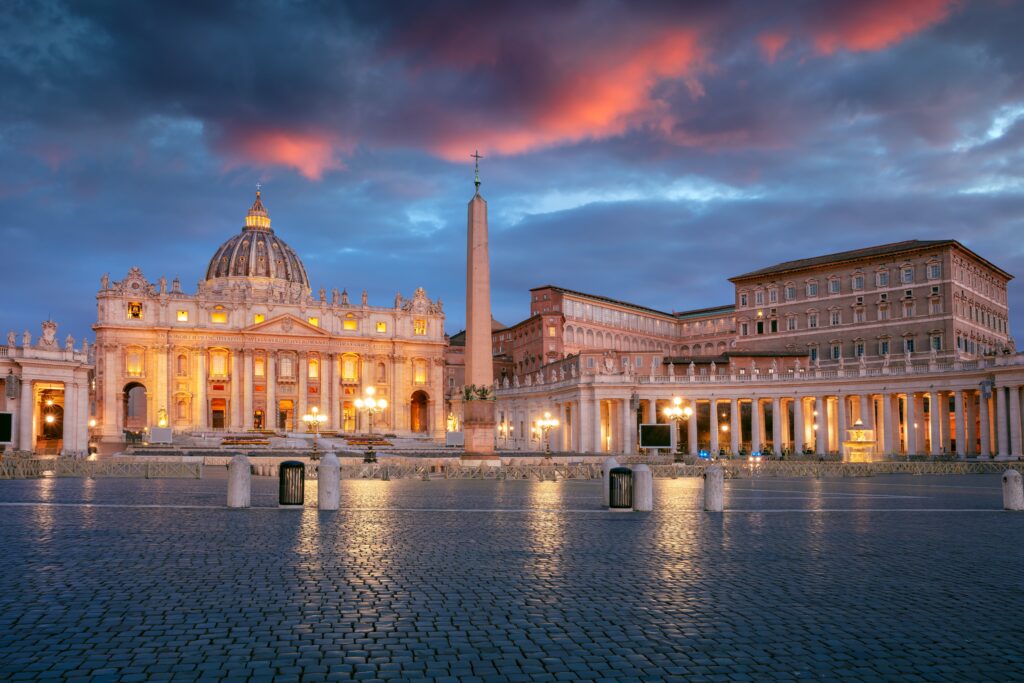 Vatican,City,,Rome,,Italy.,Cityscape,Image,Of,Illuminated,Saint,Peter's