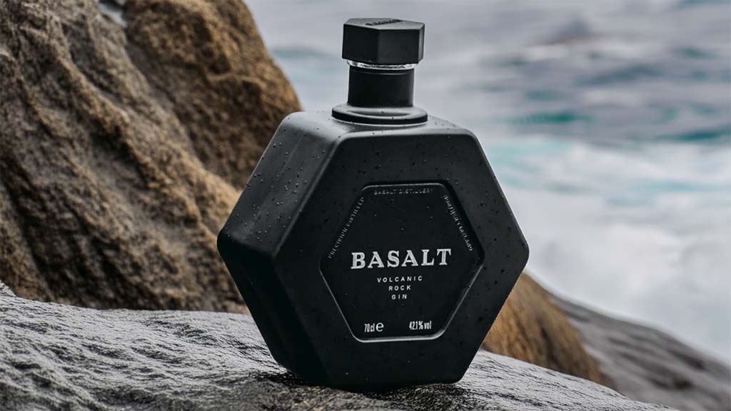 Basalt Volcanic Rock Gin arrives in a matte black hexagonal bottle that’s as sculptural as it is symbolic.