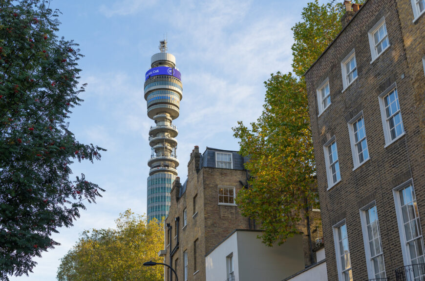 The,Bt,Telecommunication,Tower,Viewed,From,The,Street,Underneath,The