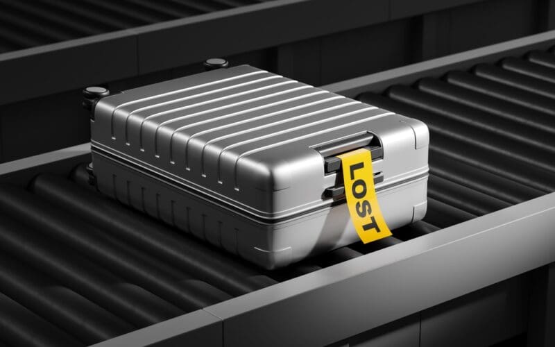Top,View,Of,Metal,Hard,Shell,Travel,Luggage,With,Yellow