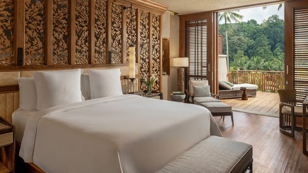 Four Seasons Sayan suites with floor to ceiling windows over the Ayung River valley in Ubud, Bali