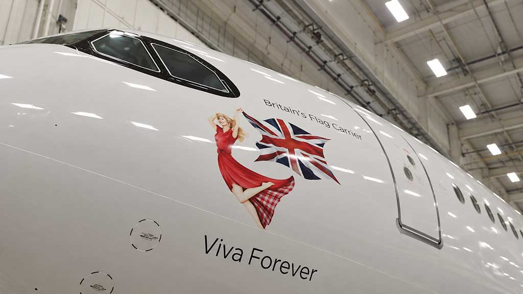 The Virgin Atlantic tribute to Joan Branson on the nose of the airline's newest aircraft