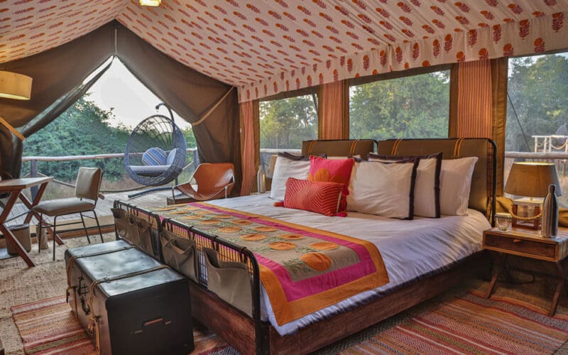Luxury tent with private patio at The Untamed Wilderness Camp, a base for a Bandhavgarh tiger safari in India