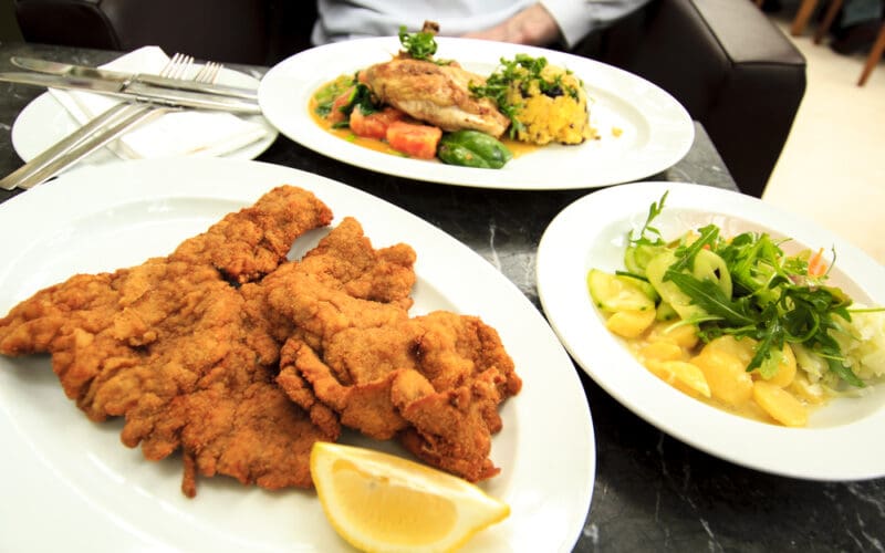 Viennese,Schnitzel,With,It's,Potato,Salad,In,The,Vienna,Restaurant,
