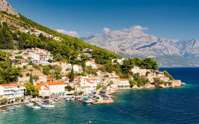 Aerial,View,Of,Mimice,Near,Makarska,Riviera,,Biokovo,Mountain,In