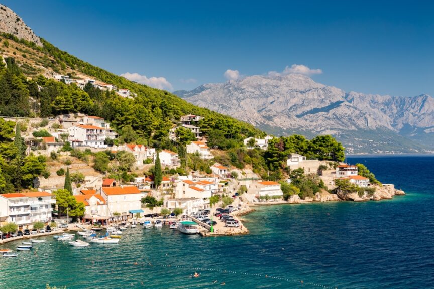 Aerial,View,Of,Mimice,Near,Makarska,Riviera,,Biokovo,Mountain,In