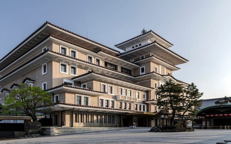 Exterior of the Imperial Hotel Kyoto in the restored 1936 Yasaka Kaikan building in Gion